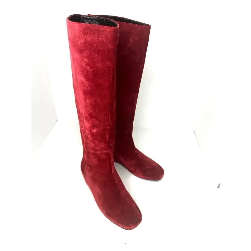 Longchamp Red Brick Suede Knee High Boots Flat Riding Boots Size EU 37